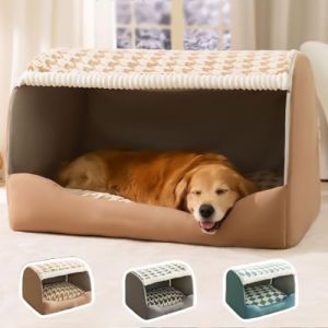 XIUWOUG Maison pour Chien Confortable, lit de chenil Chaud Pliable pour Chien/Chat, Maison intérieure pour Chien/Chat avec Coussin Amovible, Maison pour Chien d'intérieur,Marron,XL (JOYStory, neuf)