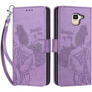 Coque pour Samsung Galaxy J6 2018, Coque Samsung Galaxy On6, Etui Protection Housse Premium Cuir de Portefeuille en Fermeture Magn&eacute;tique Flip Case pour Samsung Galaxy J6 2018 / On6 Coque (Violet) (DIKAS, neuf)