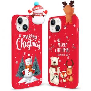 ZhuoFan 2 pi&egrave;ces No&euml;l Coque pour iPhone 13 Mini 5,4", Etui en Motif de No&euml;l Rouge Silicone avec Ultra Mince Souple TPU Antichoc Bumper Case pour iPhone 13 Mini, Bonhomme de Neige de Wapiti de No&euml;l (yuleliusangwei, neuf)