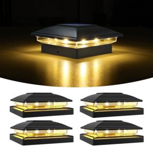 VOLISUN Lot de 4 Lampe Solaire Exterieur Lumi&egrave;res, Solaires de Chapeau de Poteau 2 Modes Lampe LED Etanche pour Jardin Terrasse Cl&ocirc;ture, Convenable 8x8 9x9 10x10 cm Poteau en Bois (Volisun, neuf)