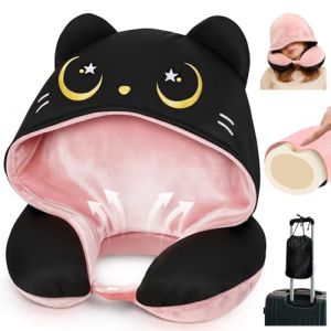 Mewaii Oreiller de Voyage avec Capuche, Oreiller de Cou en Forme de Chat Mignon pour Adolescents et Adultes, Coussin de Nuque en Mousse &agrave; m&eacute;moire de Forme pour Appui-t&ecirc;te de vol - Rose (MeWaii-Future, neuf)