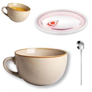 Grande Tasse &agrave; Caf&eacute;, 700ml Grande Tasse &agrave; Soupe en C&eacute;ramique, R&eacute;utilisation Bol &agrave; C&eacute;r&eacute;ales, Bol &agrave; Soupe pour Cadeau, Tasse &agrave; Cappuccino avec Anse, pour le Caf&eacute;, le Yaourt, le Th&eacute;(Kaki) (Albog Trading, neuf)