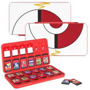 MoKo &Eacute;tui pour Cartes de Jeu Compatible avec Nintendo Switch 2/Switch OLED 2021/Lite, Bo&icirc;te de Rangement en Silicone avec 24 Fentes Protection Organisateur Rangement, Pok&eacute; Ball (Fengchidianzi, neuf)