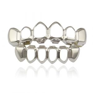 LONGHAO 2 pcs Dents de Hip-Hop,Grilles de Dents de Hip-hop,Ensemble de Dents Style Hip Hop Grillz,Accessories Hip-Hop,avec 2 Barres de Moulage en Silicone de Qualité Alimentaire,pour Rappeur (argent) (Anpaeony, neuf)