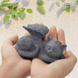DiDiBirDi Pierre commémorative pour chat - Statue d'ange pour chat - Statue d'ange endormi en résine - Cadeau pour la perte de chat (BirDi, neuf)