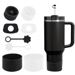 SALUOKE Lot de 8 Accessoires pour Tasse Stanley,Comprenant Couvercle de Paille,Bouchon en Anti-fuite,Botte en Silicone pour Stanley Cup 2.0 1,2l/850ml,Le Gobelet n'est pas Inclus (Transparent + Noir) (SALUOKE FR, neuf)