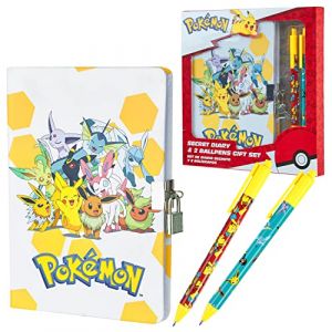Pok&eacute;mon Ensemble de Fournitures de Papeterie &ndash; Journal Avec Cadenas, Carnet, Trousse, Stylos (Ensemble de Cahier Jaune/Blanc) (Get Trend., neuf)
