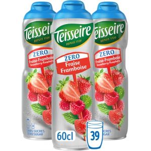 Teisseire Zéro Sucre, Sirop de Fraise Framboise pour Boisson Rafraîchissante, Cocktails, Bidon 3x60cl (THE SIROP SHOP, neuf)