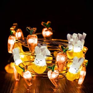 KINGCOO Guirlande Lumineuse Extérieure, 10ft 30LED Blanc Chaud Lapin Pâques Fils De Cuivre Lumières Décoratives Batterie Opération pour Pâques Chambre Mur Balcon Jardin DIY Fête Décor (Carotte) (KINGCOO-Direct, neuf)