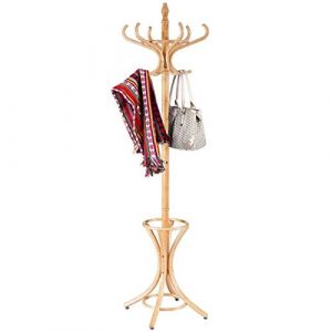 COSTWAY Porte Manteau sur Pieds avec 12 Crochets en Bois Massif, Base à 4 Pieds Stable, Porte-Manteau Bois, Perroquet Porte Manteau pour Chapeaux Parapluie, 51 x 51 x 184 CM (FDS GmbH, neuf)