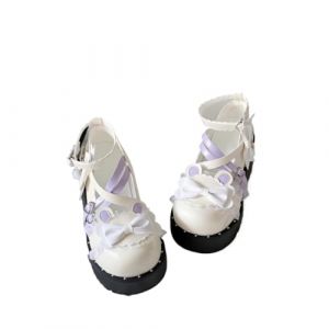 Filles mode bout rond talon épais dentelle blanche arc décoration mary jane chaussures à plateforme femmes mignon lolita uniforme robe de soirée chaussures (White,37) (WenJ Direct, neuf)