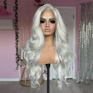 Perruque de cheveux synth&eacute;tiques longs ondul&eacute;s pour femme Gris argent&eacute; clair 33 x 10 cm Gris argent&eacute; clair 9 61 cm (Liukai.W, neuf)