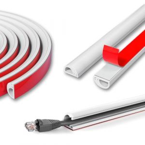 Zephyra 1 m Goulotte Passe-Câble Blanc Autocollante – Goulotte Demi-Ronde Flexible pour Mur, Sol, Plinthe, Cache Câble TV et Électrique – Protection des Fils en PVC Souple (ZephyraDirect, neuf)