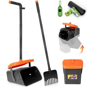 AMFUN Kit de Ramasse Crotte et Râteau, Pelle Ramasse Crottes, Pelle à Déjections Rotative avec Longue Poignée Réglable, avec 50 Sacs à Déchets, avec 1 Balle de Tennis, pour Pelouse Jardin Cour Chenil (Riyuu, neuf)