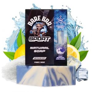 Bare Bar Sport Savon naturel pour homme, sels d'epsom infusés de magnésium, barre de sport, gel douche naturel, savon de récupération ultra rafraîchissant pour après l'entraînement (Bare Bar Ltd, neuf)
