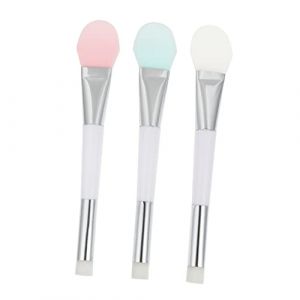 NIYANGLE 3 Pi&egrave;ces Brosse &agrave; Masque Visage Silicone Double T&ecirc;te Applicateur Pratique pour Soins Peau Assortiment de Transparent Bleu Rose (Telinei, neuf)