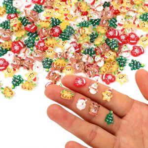 210pcs Mini Figurines de No&euml;l, 7 Styles R&eacute;sine Ornements No&euml;l Miniatures pour Loisirs Cr&eacute;atifs DIY D&eacute;coration pour Maison de Poup&eacute;e (Vert, Jaune, Rouge, Blanc, Marron) (moncion, neuf)