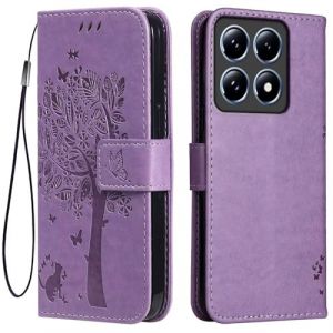 Topme &Eacute;tui en Cuir pour Xiaomi MI 14T Pro (6.67" inches), [ Coque Housse de T&eacute;l&eacute;phone Style Motif Chat Et Arbre] - Violet Clair (topme, neuf)