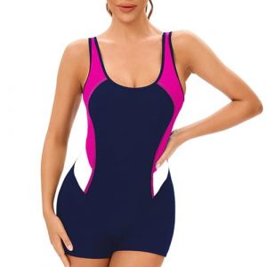 Maillot de Bain Femme 1 Pieces Surfwear Maillots Une Pi&egrave;ce Col V/Col U sans Courtes Rash Guards Swimwear Slim Push Up Swimsuit Maillot de Bain 1 Pi&egrave;ce Shorty Piscine Cadeau Ado Fille,Rouge,3XL,F22A (Routefuture, neuf)