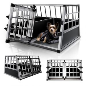 Juskys Alu Box de Transport pour Chiens L-X - 65 × 91 × 69 cm - Box pour Chiens de Voiture Robuste & Facile à Entretenir - Porte grillagée verrouillable - Box de Voyage en Aluminium pour Chiens (Juskys Gruppe GmbH, neuf)