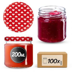 KADAX Lot de 100 petits bocaux de conservation 200 ml, bocaux à confiture, fi66 mm, mini bocaux pour miel et épices, bocaux hermétiques, bocaux, bocaux, bocaux, bocaux, bocaux, bocaux ronds (cœur) (KADAX, neuf)