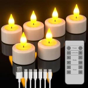SoulBay Bougies Chauffe Plat LED Rechargeable avec Télécommande, Lot de 6 Bougie à LED Electrique Fausse Bougie Decorative Flamme Vacillante pour Decoration Chambre Mariage Anniversaire Halloween Noël (SoulBay-EU, neuf)