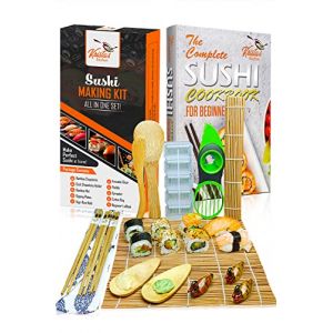 Kit Sushi Maki Complet en Bambou &ndash; Sushi Maker Kit &ndash; 2 Nattes &agrave; rouler en Bambou, 3 Paires de Baguettes, Trancheuse &agrave; Avocat, Spatule, Moule &agrave; Sushi, 2 Plat &agrave; Sauces et eBook (OTRX FR, neuf)