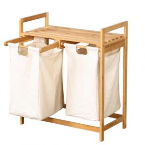 KARAT - Panier à linge en bambou - Bac à linge chambre Salle de bain - Collecteur de linge sale - Trieur en bois avec bac à linge - Tri-linge écologique - Dakota - 33P x 64L x 73H cm (Velvet Trading, neuf)