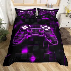 Homewish Gaming Housse de Couette Ado Garcon 240 x 260 cm avec 2 Taies d'oreiller, Parure de Lit Jeux Vidéo, Sets de Housses de Couettes Manette de Jeux Néon Couvre Lit Carré Géométrique Violet (Suzhou yiyanyun e-commerce Co., Ltd, neuf)