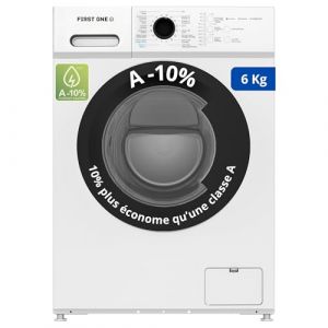 Lave-linge frontal FIRST ONE FLL61000WH - 6 Kg - 1000 tr/mn - 16 programmes - Eco - Intensif - Rapide &ndash; Tr&egrave;s Faible conso Classe A-10% (THE BEST PRICE, neuf)