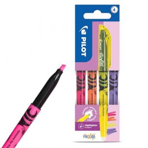 Pilot FriXion Light Lot de 4 surligneurs effaçables Encre thermosensible sans bavure Pointe de 4 mm avec clip pour étudier journal, planificateur, notes et utilisation au bureau (DLM Direct FR, neuf)
