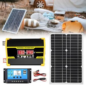 levigationlu Kit Panneau Solaire Camping Car 400 W, Panneau Solaire Flexible 18W18V + Contrôleur 30 a + Onduleur, pour Camping-Car, Bateau, Tente, Voiture, Remorque Black-220V (levigationlu, neuf)