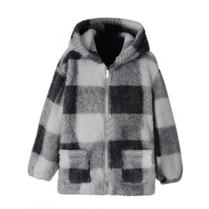 XINYUNZU Fille Veste polaire à Capuche chaude Manteau à carreaux avec poche Zipper Blouson Mignon Coat Girls Vêtement Hiver Manteaux Enfant 4-14 Ans Gray 9 ans (RBYWBT, neuf)