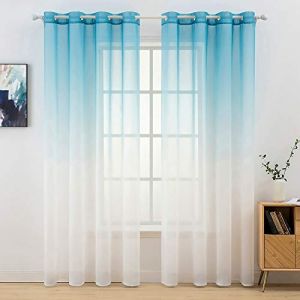 MIULEE Lot de 2 Voilages D&eacute;grad&eacute; &agrave; Oeillet Rideaux Moustiquaires de Fen&ecirc;tre en Polyester de Couleur Chang&eacute;e Voile Ombre Demi-Transparent D&eacute;coration pour Salon Chambre Bureau 140x225cm LxH Bleu (MIULEE HOME, neuf)