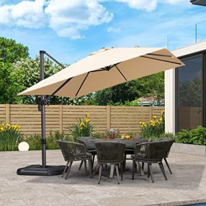PURPLE LEAF Parasol D&eacute;port&eacute;, Parasols de Jardin Ext&eacute;rieur Toile 240 g/m&sup2; avec Protection UV, 8 Baleines en Aluminium, Manivelle, Inclinable et Rotative, Parasol 3 x 3 m Beige (PurpleLeafGarden, neuf)