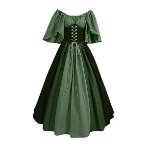 Susenstone 2024 Robe Medievale Femme Grande Taille Victorienne Steampunk Gothique Vintage Medievale Steampunk Costume MéDiéVal Femme DéGuisement Victorienne DéGuisements Dress Halloween Renaissance (⭐⭐⭐⭐⭐Susenstone, neuf)