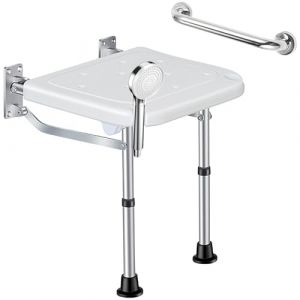 Siège de Douche Rabattable Mural, Tabouret de Douche réglable en Hauteur, Chaise De Douche Pliante AntidéRapante avec Accoudoir, Banc de Douche Pliable pour Handicapé Personnes âgées 400LBS (xbdLTD, neuf)