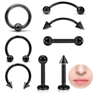 QIBZI Piercings studs,Ensemble de bijoux de per&ccedil;age 16G, ensemble de 8 pi&egrave;ces, clous &agrave; l&egrave;vres, sourcils, ongles de nez en acier inoxydable (1.2 * 10MM) (FENGYANdddd, neuf)