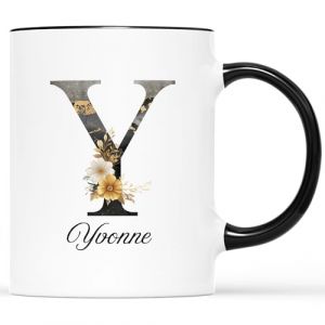 ?????? ???? Mug Personnalis&eacute; Pr&eacute;nom - Mug Lettre Y En Marbre Avec Fleurs - Mug Marbre Personnalis&eacute;, Tasse Alphabet Design, Tasse Pr&eacute;nom Initiale, Lettres Design Tasse Avec Lettre, Mug Lettre (CadeauPlus, neuf)