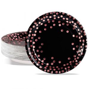 AIPartywar Assiette Jetable Anniversaire 50pcs 18cm Assiettes en Carton Jetables Assiettes Party Vaisselle Jetable pour Bapt&ecirc;me, Anniversaire, Mariage, Camping-Noir Rose Or (AiLiKeShangMaoYouXianGongSi, neuf)