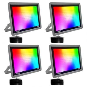 Fosingut RGBCW Projecteur LED Ext&eacute;rieur 100W,Spot LED Couleur 2700K-6500K,Contr&ocirc;le l'APP/Musique Sync/Minuteur/Dimmable/&Eacute;tanche Luminaire RGB &Eacute;clairage Ext&eacute;rieur Murale pour Jardin,Cour,No&euml;l,F&ecirc;te-4pcs (Teyinuo Lighting, neuf)