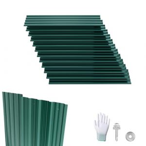 LZQ 12 pi&egrave;ces de t&ocirc;le ondul&eacute;e trap&eacute;zo&iuml;dale 129,5x45 cm, 7 m&sup2; T&ocirc;les ondul&eacute;es galvanis&eacute;es en acier, t&ocirc;le profil&eacute;e pour abris de jardin, carport, vert (Anning Home, neuf)