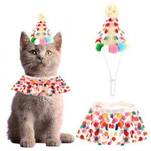 Andibro Tenue d'anniversaire pour chat, chien et chat, costumes de princesse, robe pour chat, couronne, accessoires pour chats, petits chiens, bavoir, écharpe et chapeau de Noël, ensemble de (ZBLanc, neuf)