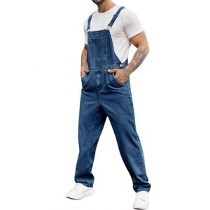 Runcati Pantalon de Travail en Denim pour Homme Jeans Salopette d'&Eacute;t&eacute; Streetwear Jeans Casual Bretelles R&eacute;glables Jumpsuit, bleu marine, XXL (Runcati, neuf)