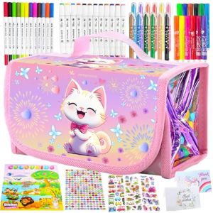 SUNXBUK Kit Feutres Coloriage Enfants 64 Pcs,Set d'art pour Enfants avec Crayon Trousse,Crayons de Couleur,Stylos Aquarelle,Coloriage Enfant Cadeau,Cadeau pour 3 4 5 6 7 8 9 ans Enfants (WEB SAMSON, neuf)