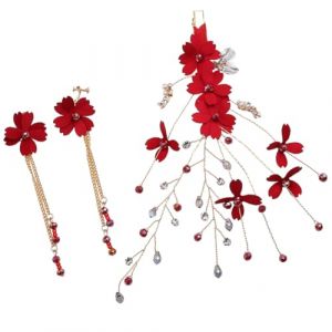 NIYANGLE 1 Ensemble Pinces à Cheveux De Mariage Mariée Pince à Cheveux Mariage Fleur Accessoires De Cheveux De Demoiselle D'honneur Pinces à Cheveux Mariée Postiche De Mariage Rouge (Telinei, neuf)