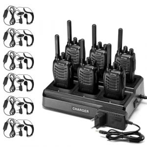 Pofung PT88E Talkie Walkie Professionnel, Chargeur à 6 Voies, PMR446 VOX Longue Portée Talkie Walkie pour Restaurant Hôtel Hospitalité École (6 pièces, Oreillette) (Hesenate Radio EU, neuf)
