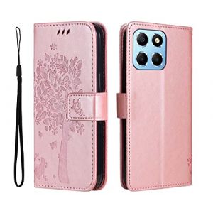 GOKEN Coque pour Honor 70 Lite/Honor X6 / Honor X8 5G, Housse Flip TPU/PU Portefeuille Cuir Portefeuille Étui avec Carte Fente/Stand Fonction, Embossée Motif Magnétique Case Cover, Or Rose (ALIDOU, neuf)