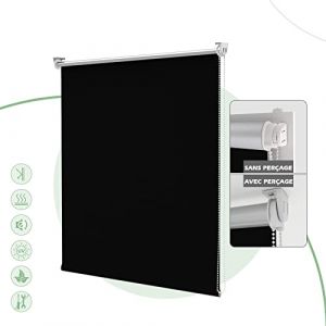 HOMEDEMO Store Enrouleur Occultant Isolant Thermique Opaque, Rideau Occultant, Fixation avec ou sans Per&ccedil;age, 110l x 200L cm, Largeur du Tissu 110cm, Noir (Uniquy, neuf)