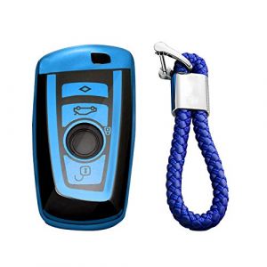 M.JVisun Doux TPU Coques de Clés Porte-clés pour BMW Série 1 Série 2 Série 3 Série 4 Série 5 Série 6 Série 7 5GT GT3 GT5 X1 X3 X4 M2 M3 M4 M5 M6 Clé de Voiture - Brillant Bleu - Tressé Porte-clés (M.Jvisun.Eu, neuf)